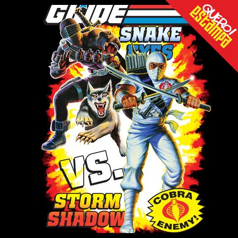 quero estampa camiseta gijoe snake eyes vs storm shadown