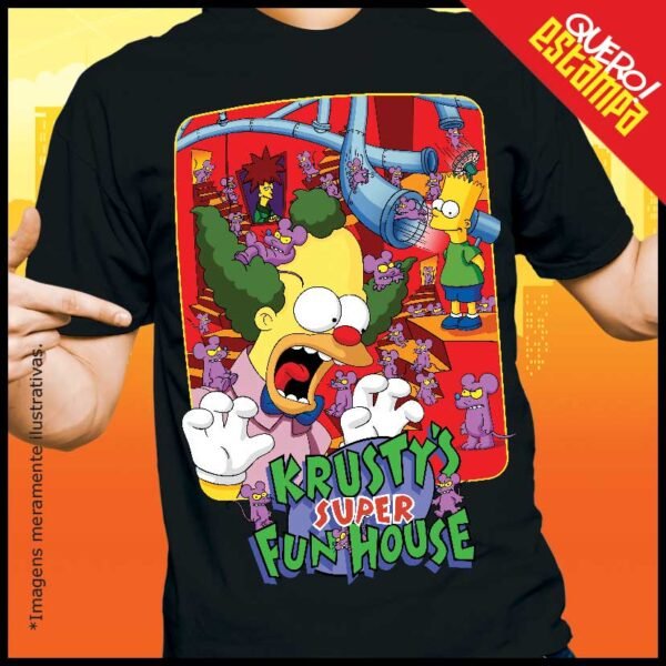 quero estampa camiseta the simpsons krusty's super fun house