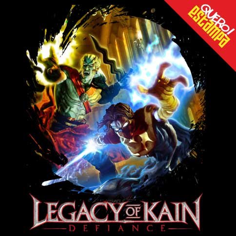 Estampa de camiseta preta do jogo Legacy of Kain Defiance com Raziel e Kain.